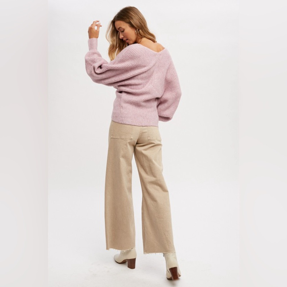 784. Crossover Ribbed Sweater in Lavender - Picture 4 of 5